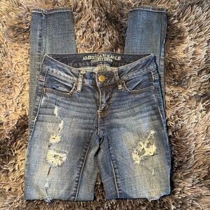 American Eagle Outfitters Distressed Blue Skinny Jeans